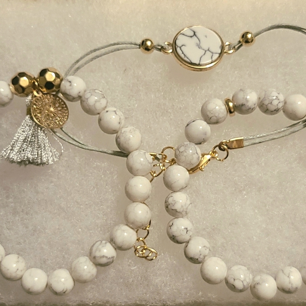 White Howlite Gemstone Crystal Bracelets - Picture 5 of 5